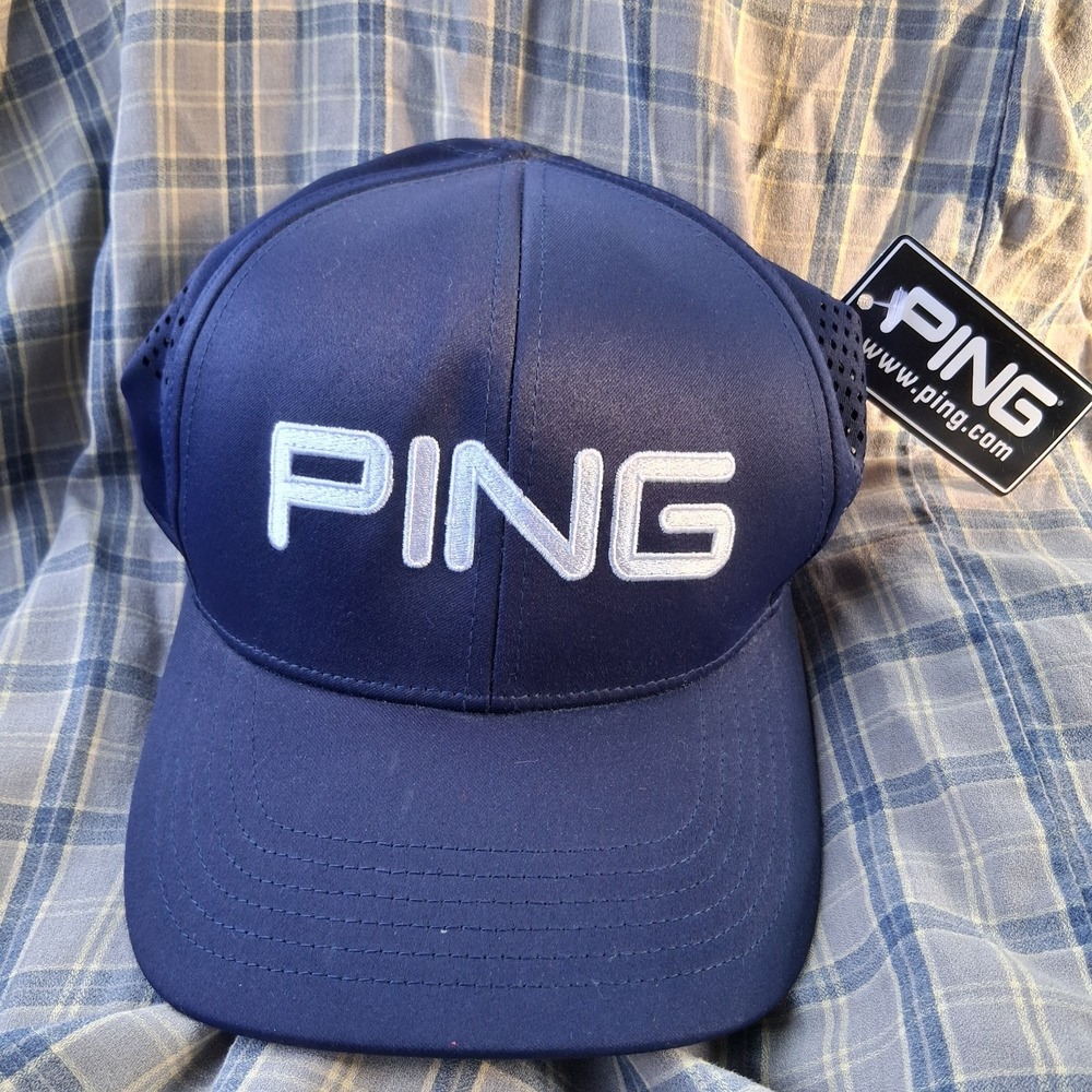 NWT PING Navy Blue White Embroidered Golf Baseball Cap Hat Adjustable NEW